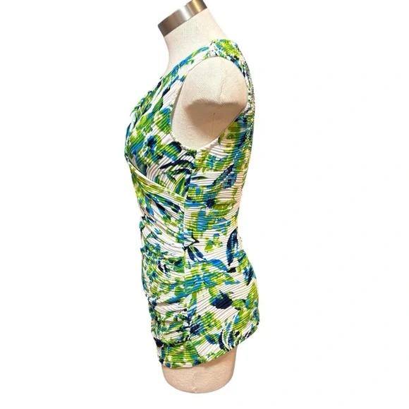 Joseph Ribkoff Womens Top Blue Green Floral Textured Sz. 10 - Picture 5 of 6